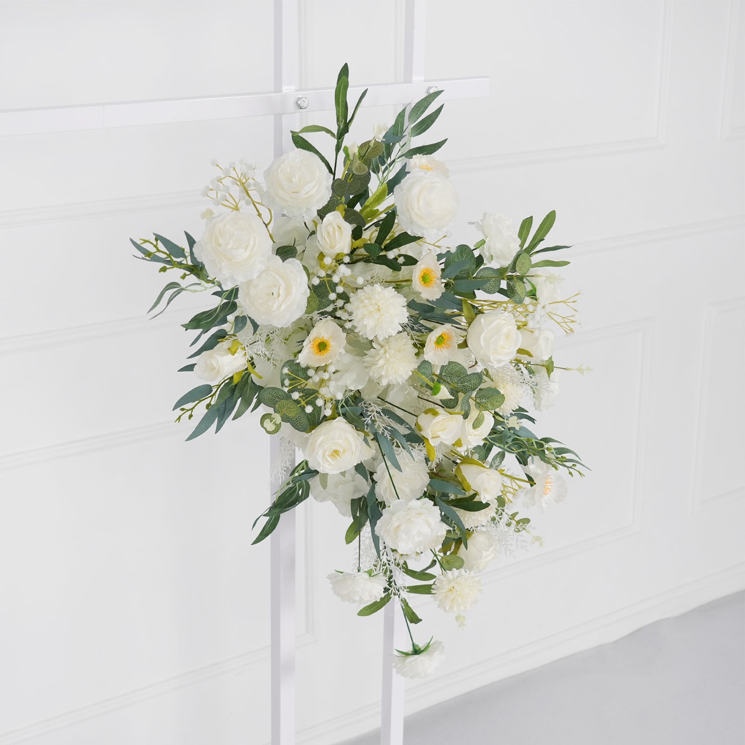 Artificial White Green Wedding KT Backdrop Flower Row Decor